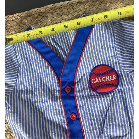 Vintage Baby Baseball Striped Outfit Red White Blue Pinstripes Catcher - Picture 5 of 8